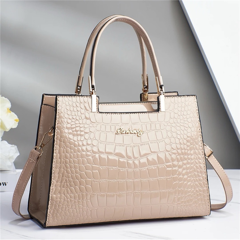 Crocodile Pattern Large Capacity Square PU Handle Shoulder Bag